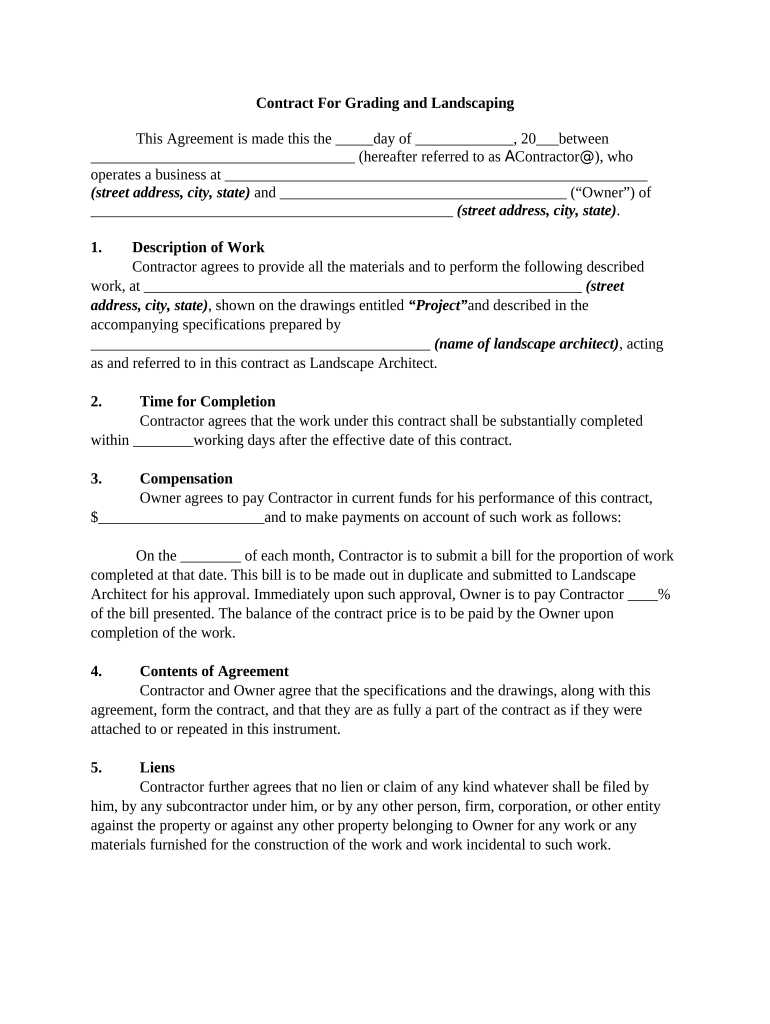 Contract Landscaping Agreement  Form