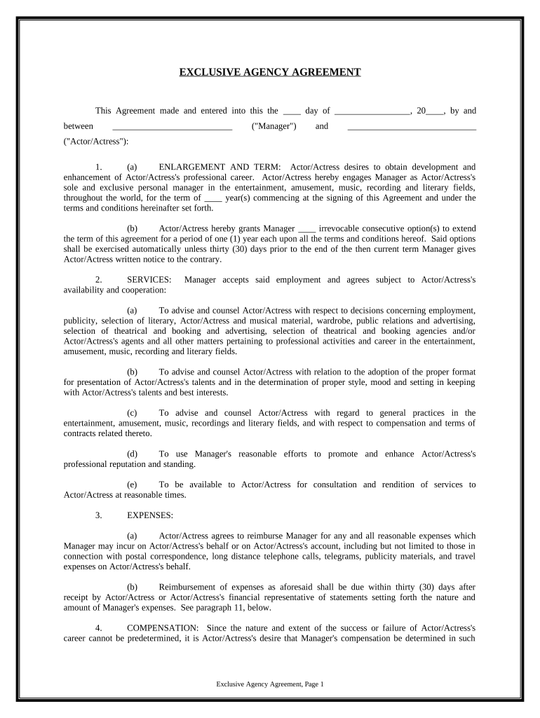 Agreement Actor  Form