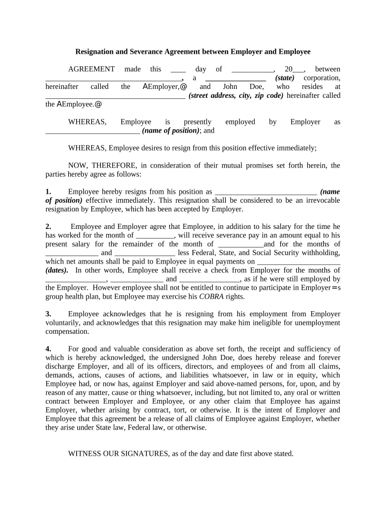 Severance Agreement Sample  Form