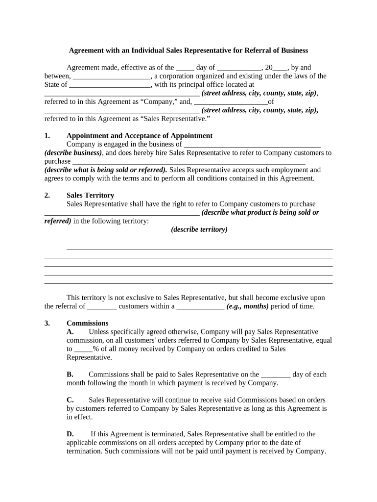Agreement Referral Template  Form