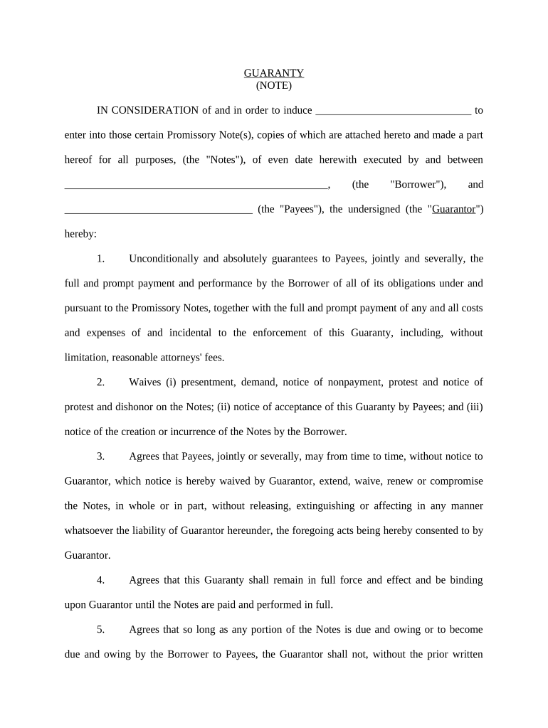 Guaranty Promissory Note  Form