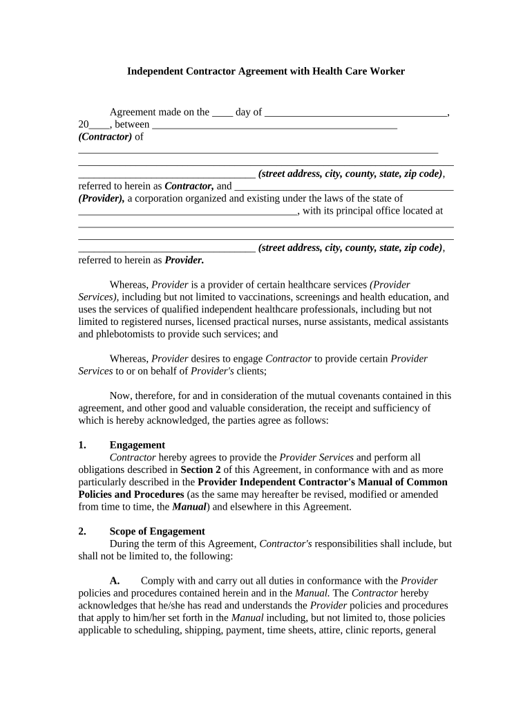 Independent Contractor Agreement  Form