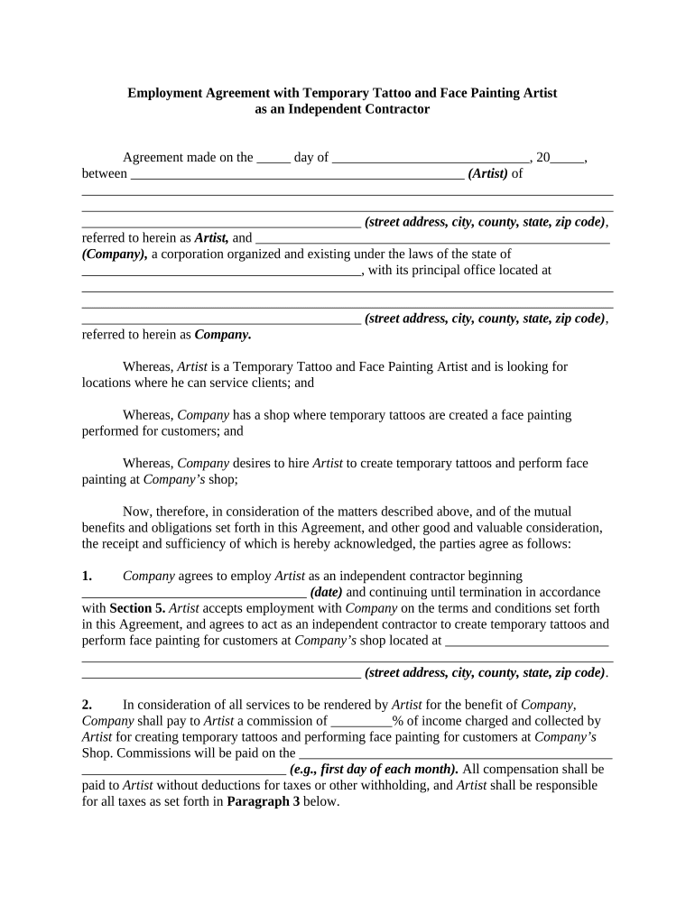 Tattoo Self Employed  Form