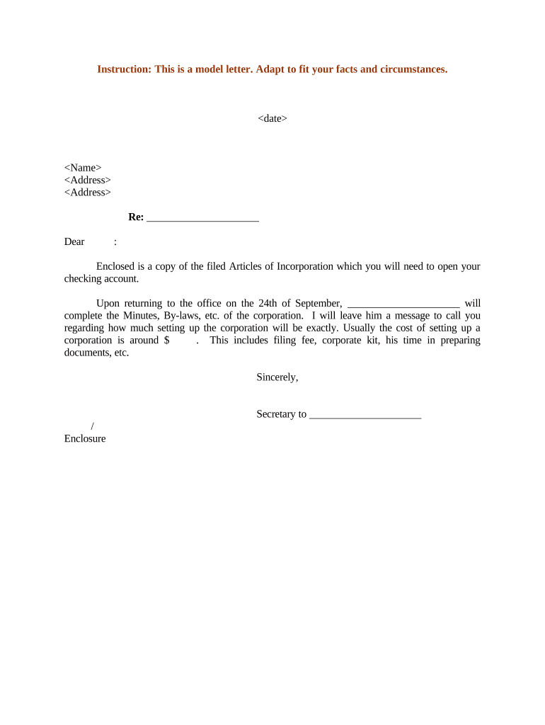 Sample Articles Incorporation  Form