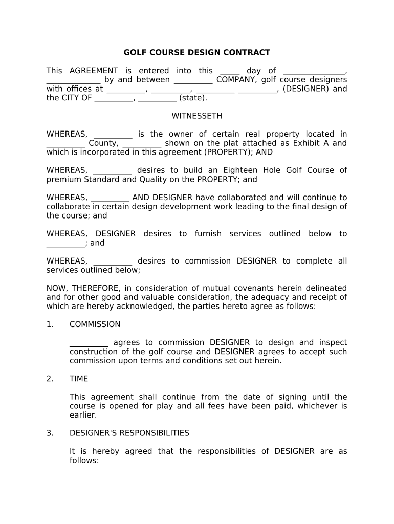 Golf Course Design Contract  Form