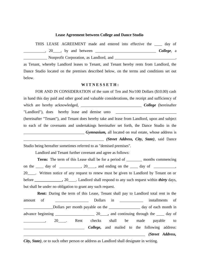 Lease Agreement Rental  Form