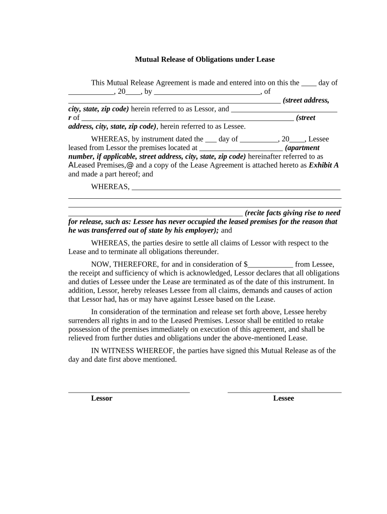 Mutual Release Lease  Form