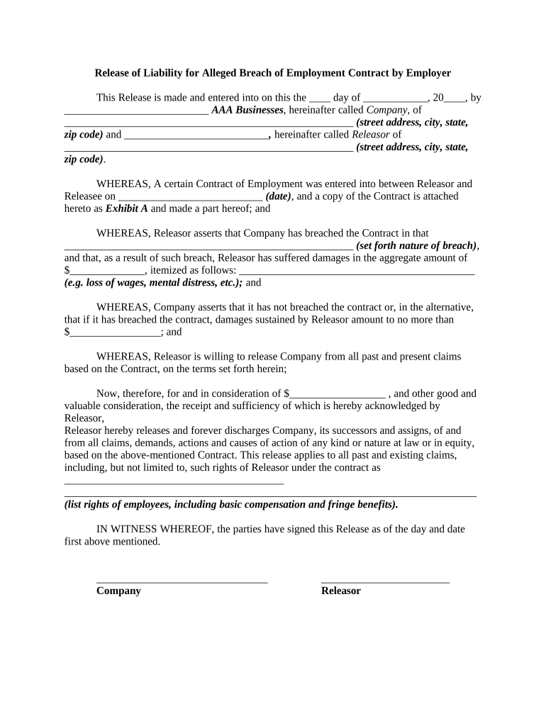 Release Breach Order  Form