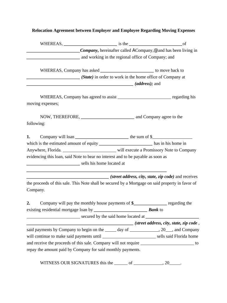 Relocation Agreement Template  Form