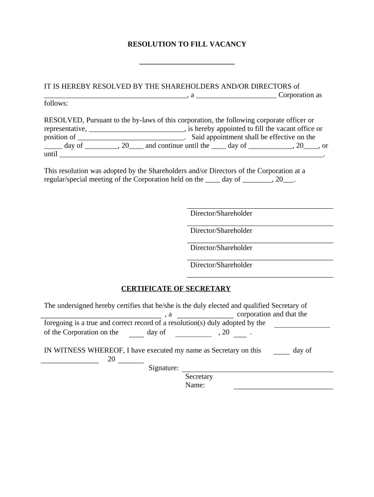 Appointment Vacancy Resolution  Form