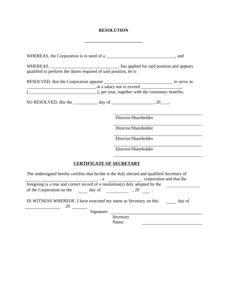Appointment of Any Person Resolution Form Corporate Resolutions