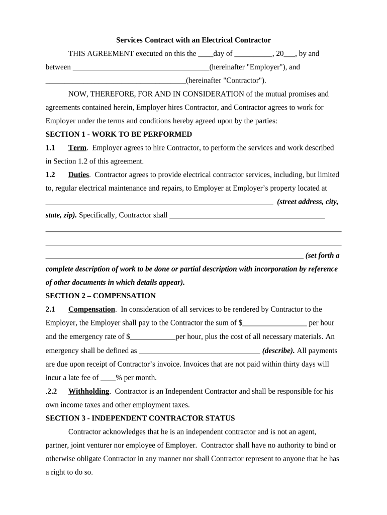 Contract Electrical  Form