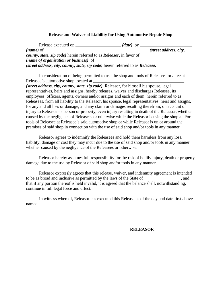 Waiver Injury Form Template