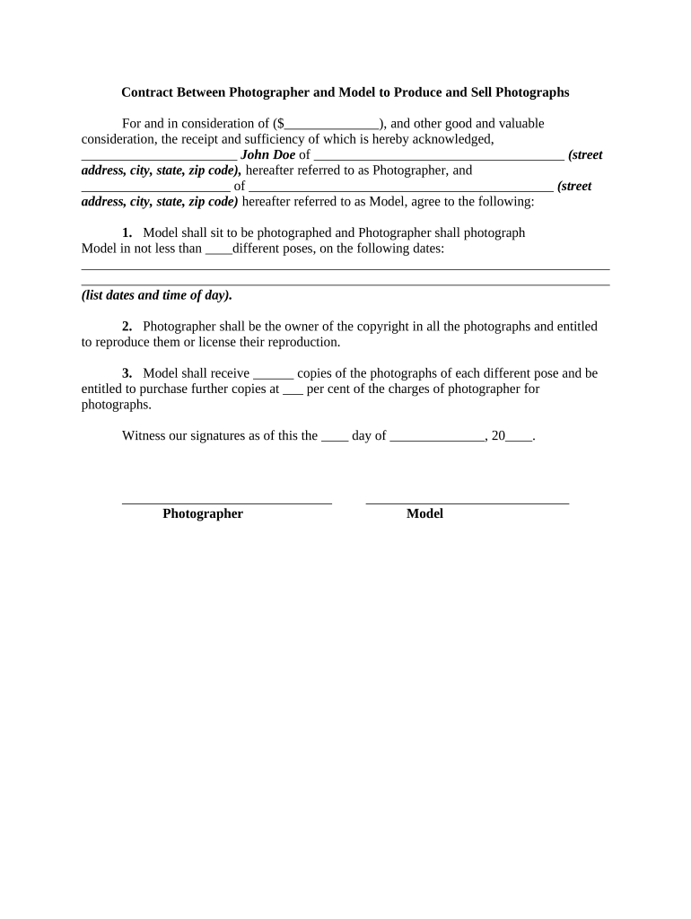 Contract Photographer  Form