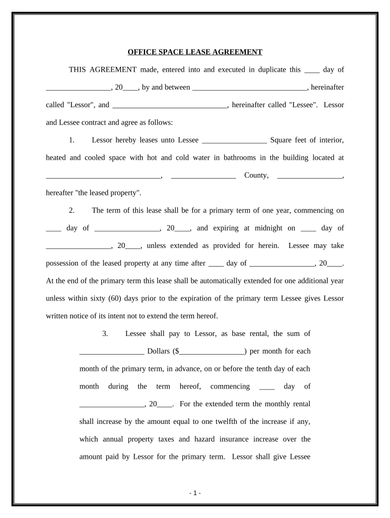 Office Space Agreement Sample  Form