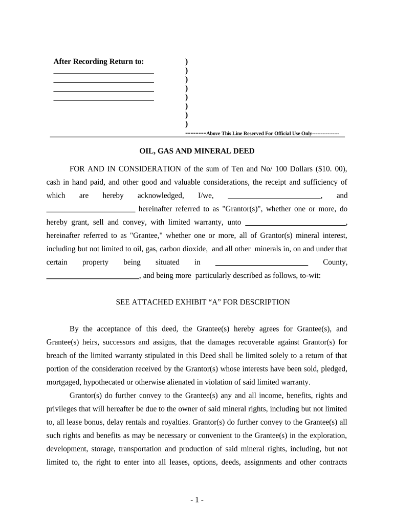 Oil, Gas and Mineral Deed Individual or Two Individuals to an Individual  Form