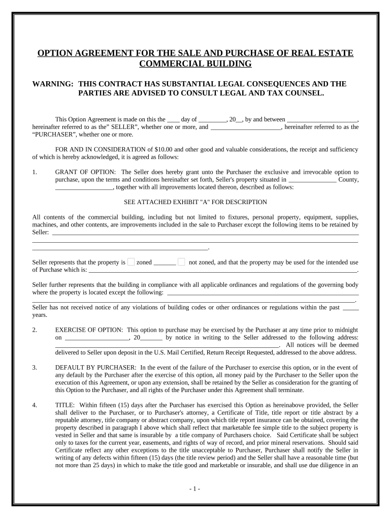 Sale Real Estate Commercial Agreement  Form