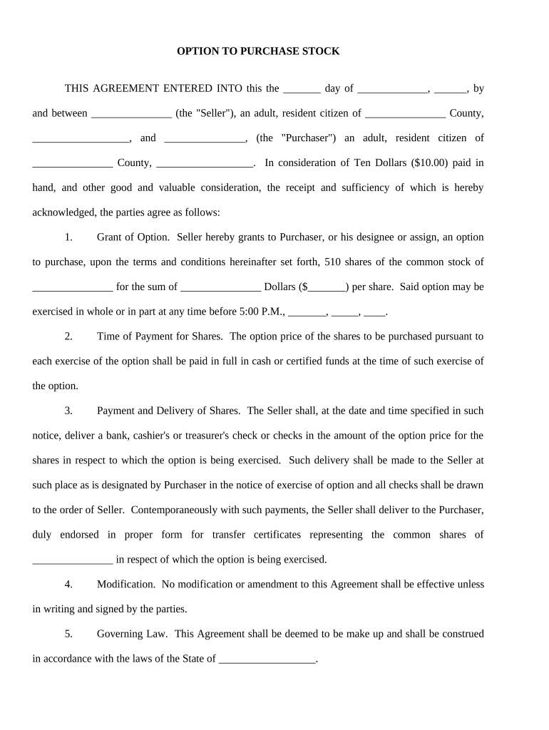 Stock Form Purchase Agreement