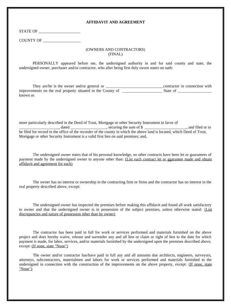 Contractor Affidavit  Form
