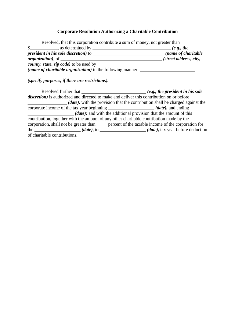 Corporate Resolution  Form