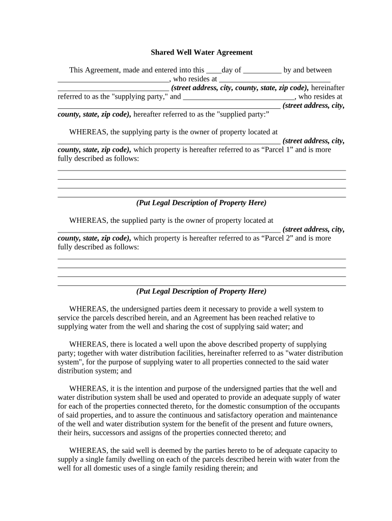 Shared Well Agreement  Form