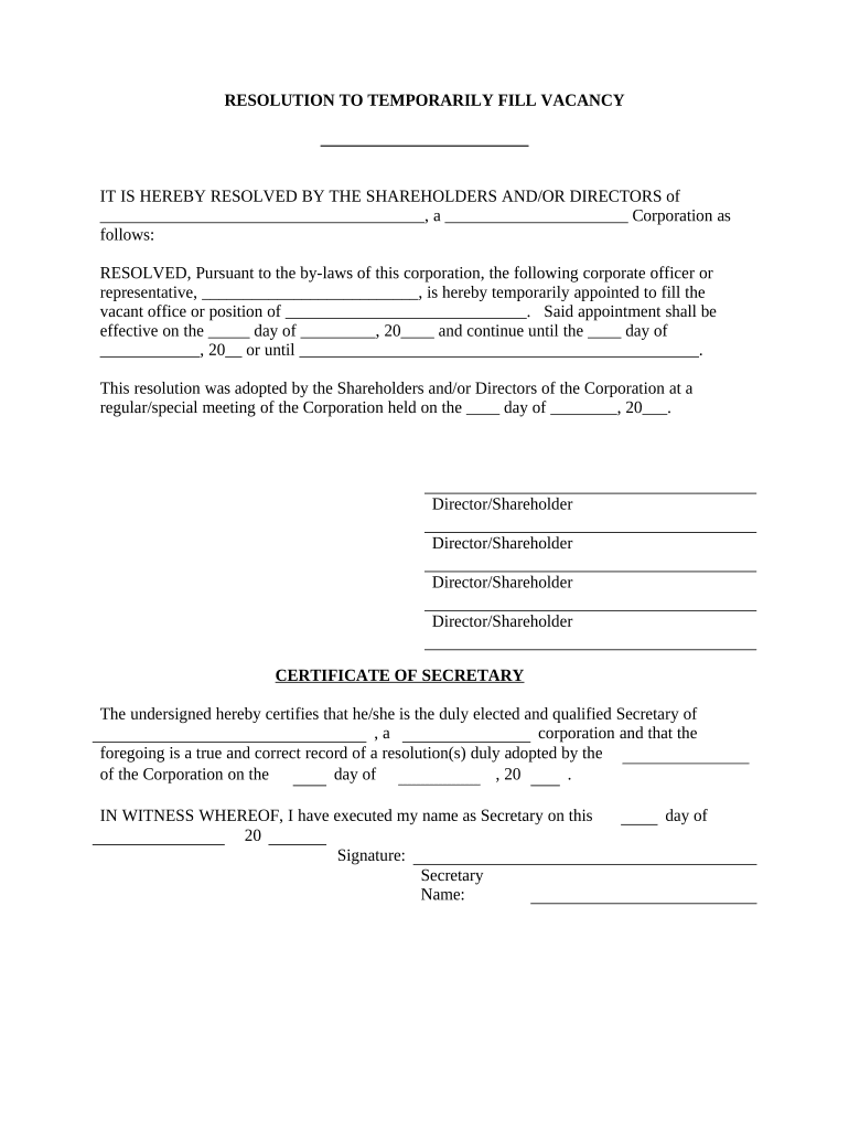 Appointment Vacancy Resolution  Form