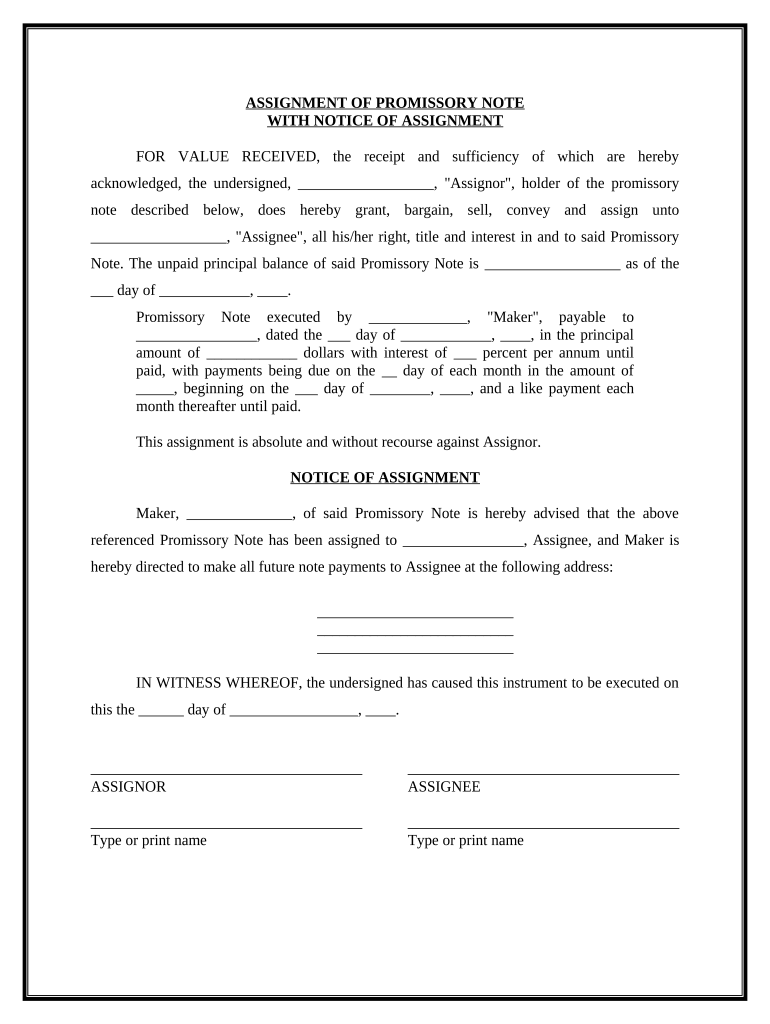 promissory note assignment form