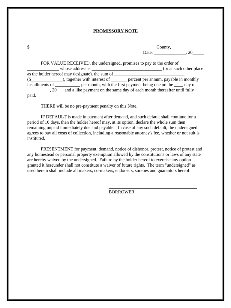 Promissory Note Installment Payments  Form