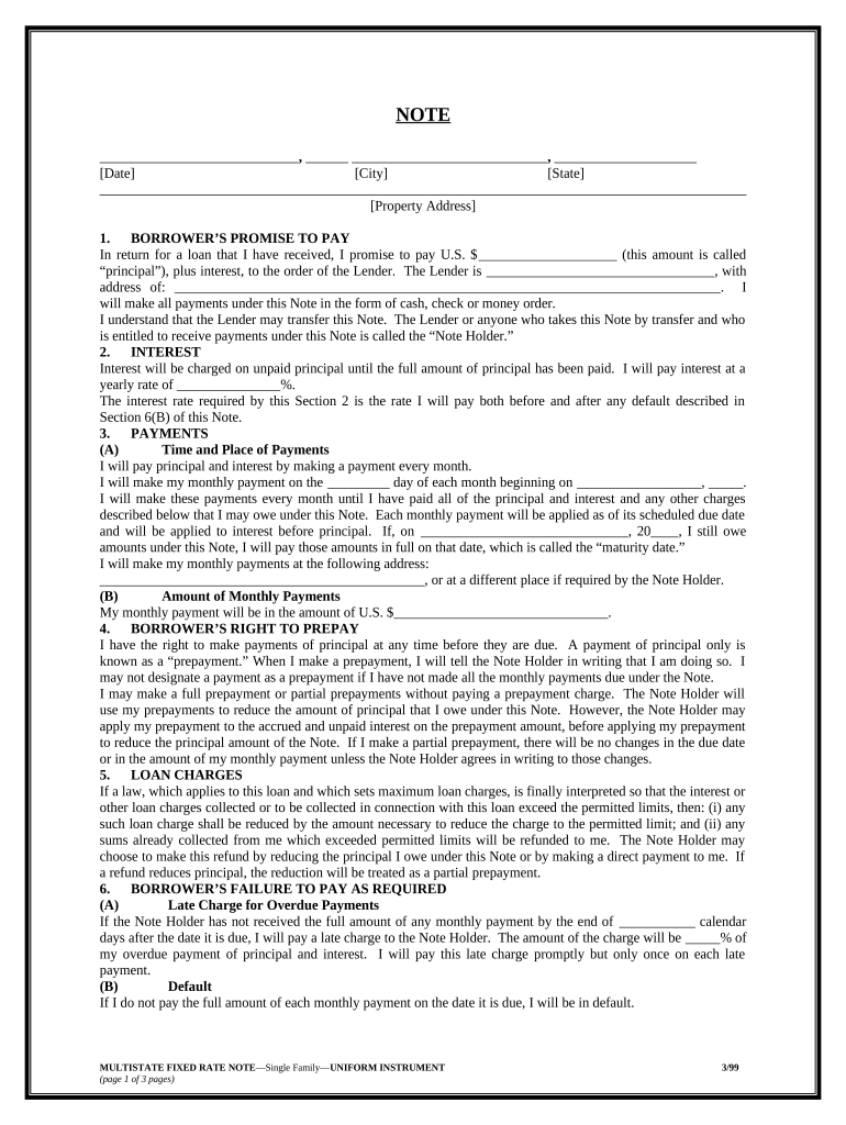 Multistate Note Fixed Rate  Form