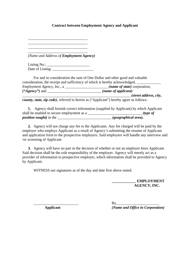 Contract Agency Sample  Form