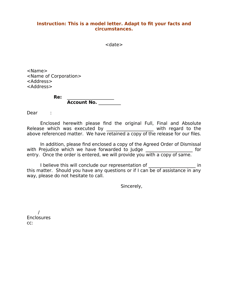 Sample Letter for Conclusion of Client Representation  Form