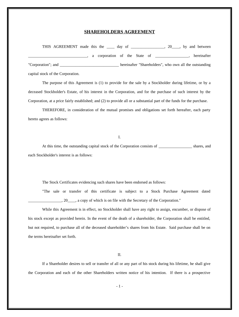 Shareholders Agreement  Form