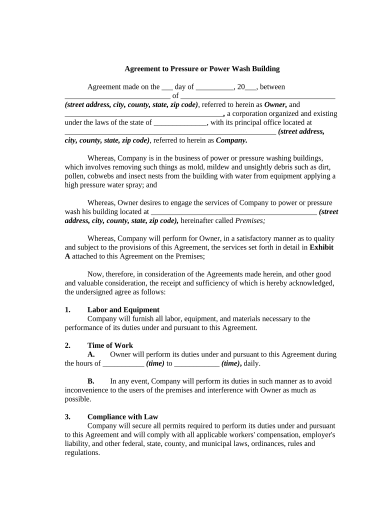 Agreement to Pressure or Power Wash Building  Form