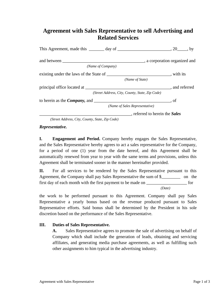 Agreement Sales Representative  Form