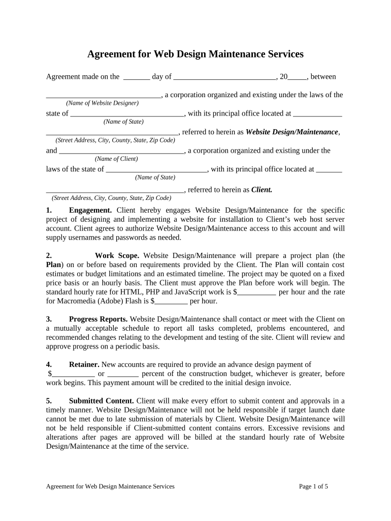 Agreement Web Maintenance  Form