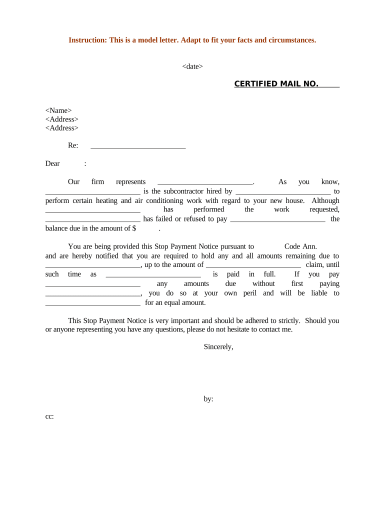 Letter Stop Notice  Form