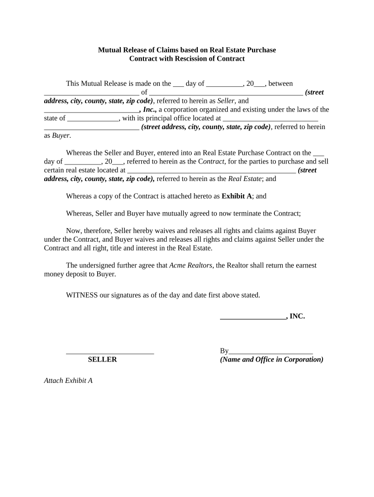 Fill and Sign the Mutual Release Form