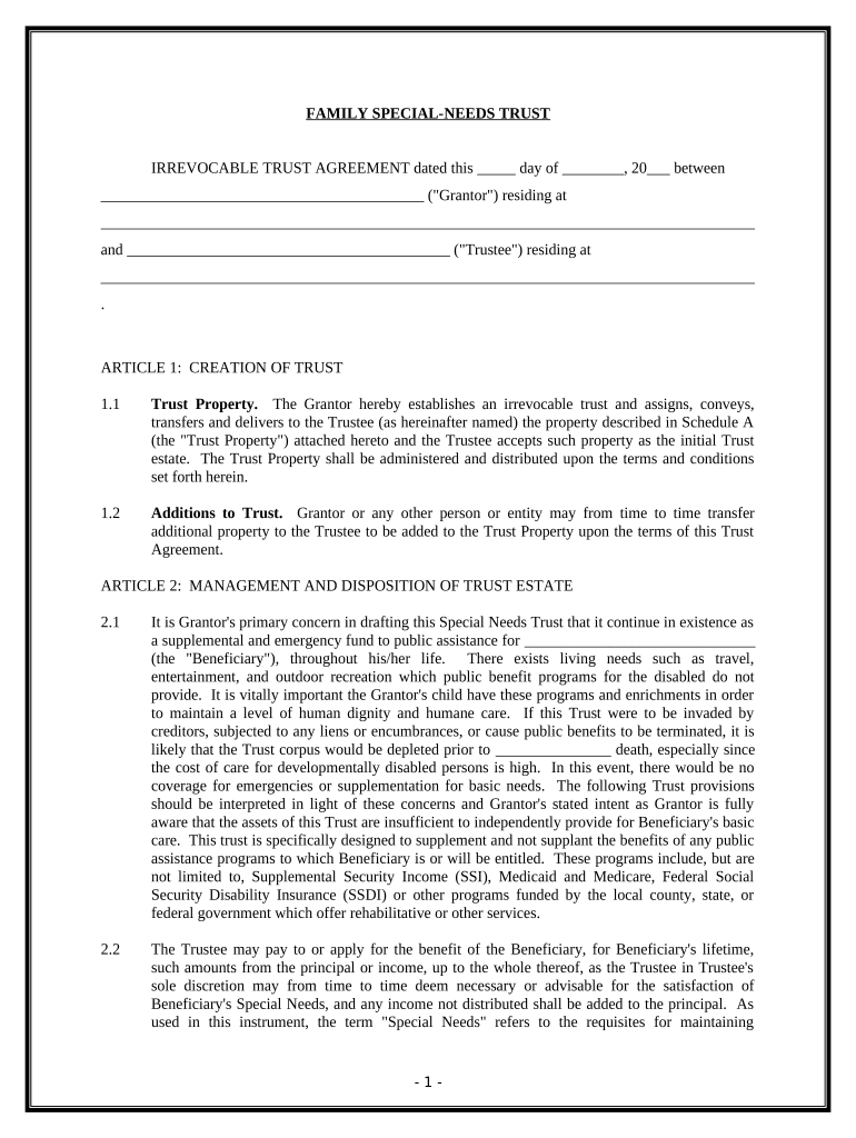 Sample Special Needs Trust  Form