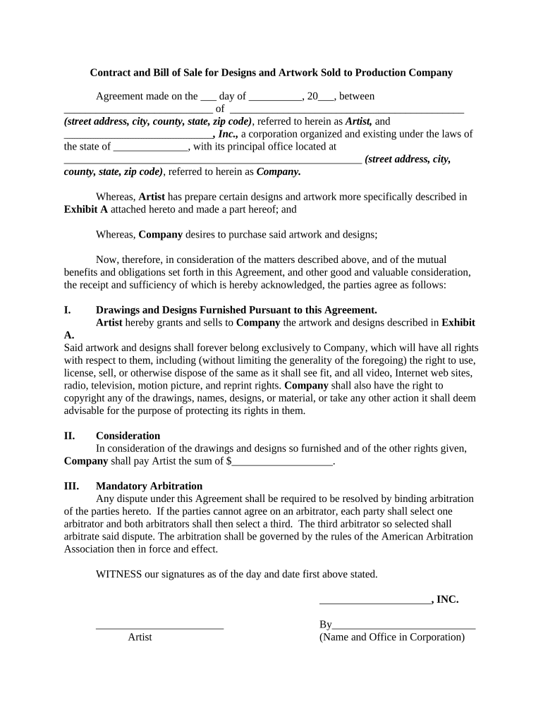 Bill Sale Company  Form