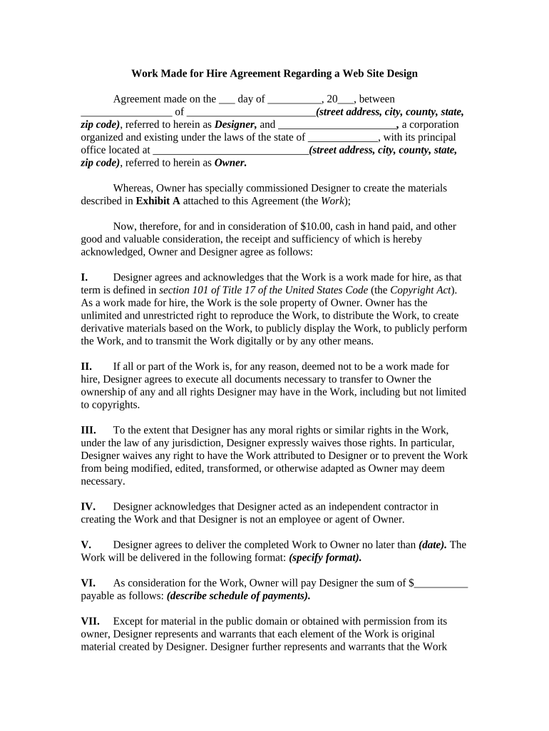 Work Made Hire Contract  Form