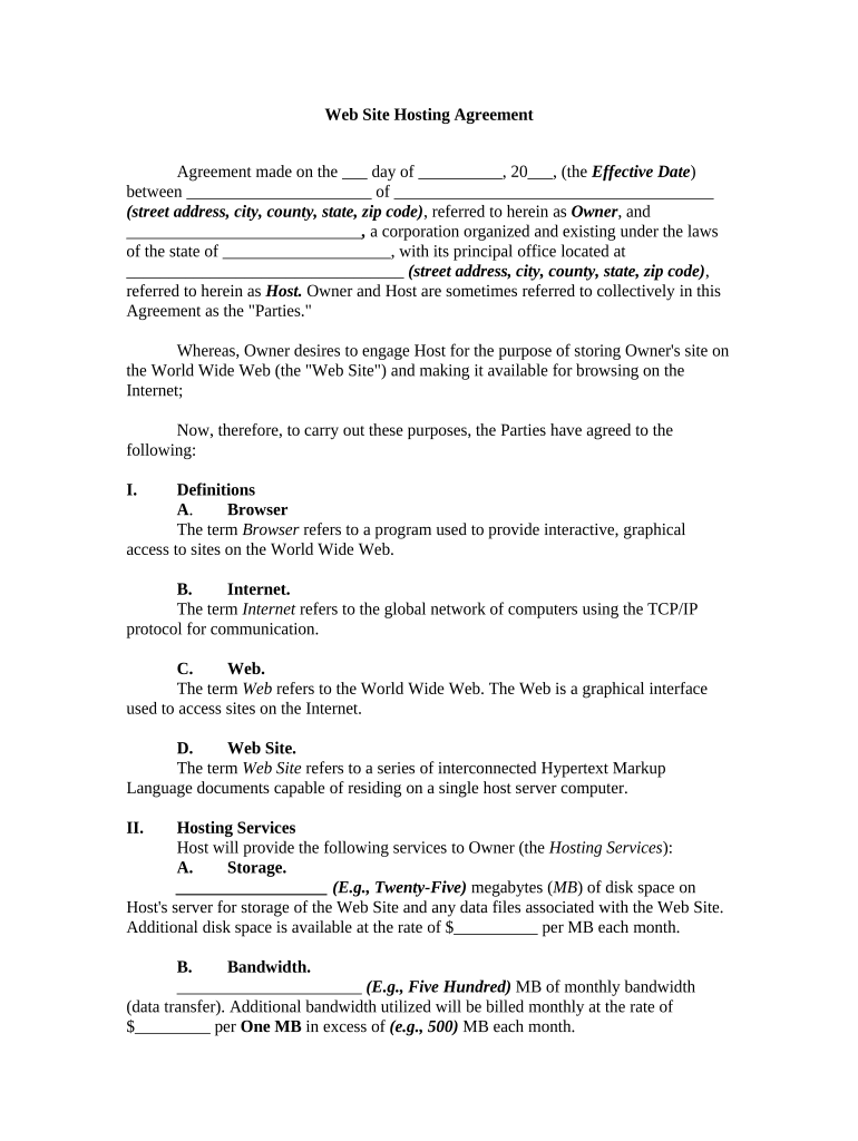 Web Hosting Agreement Template  Form