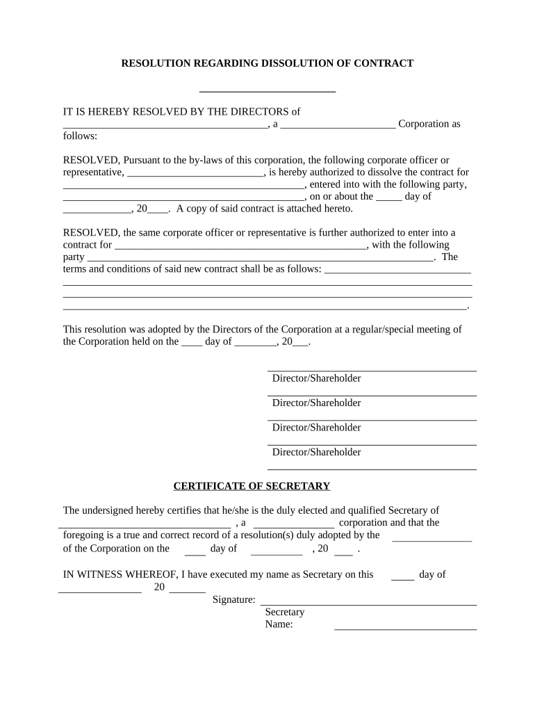Dissolve Contract  Form