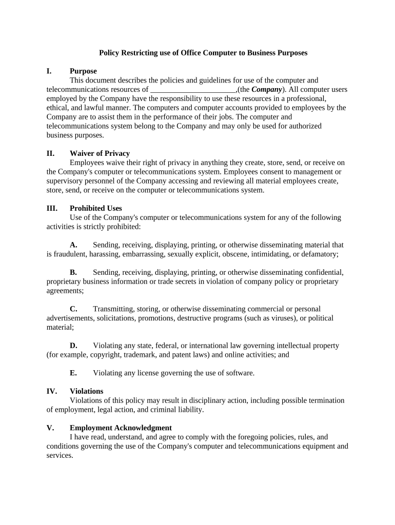 Policy Use Business  Form