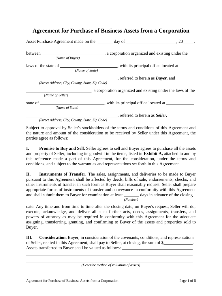Agreement Business Assets Purchase  Form