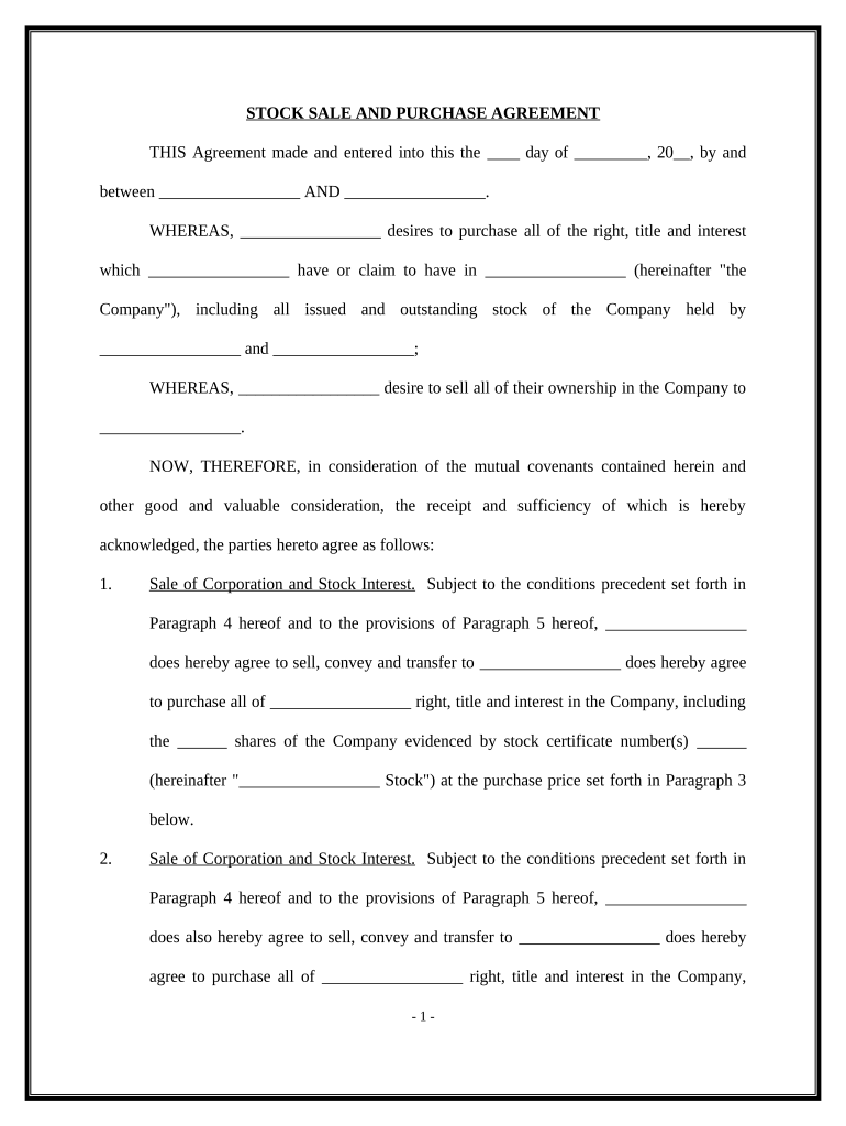 Stock Purchase Agreement  Form