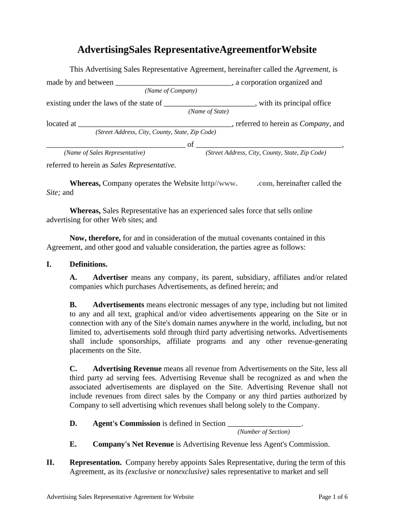 Advertising Sales Agreement  Form