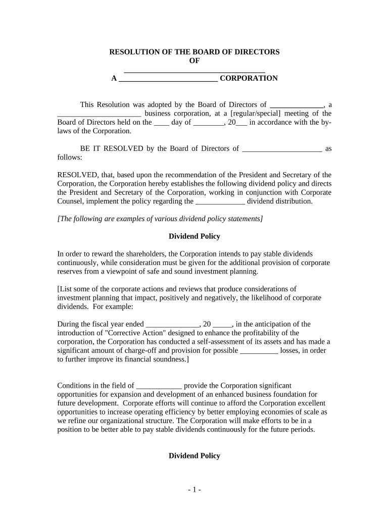 Dividend Policy Template  Form
