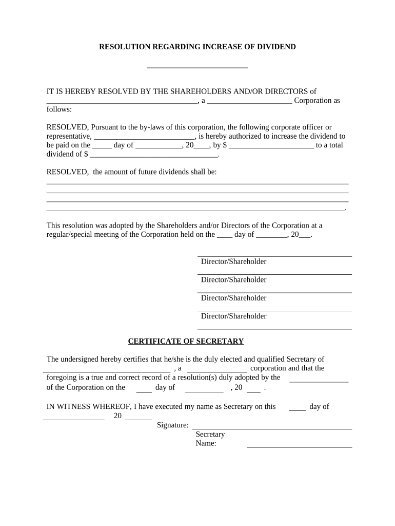 Dividend Resolution Corporate  Form