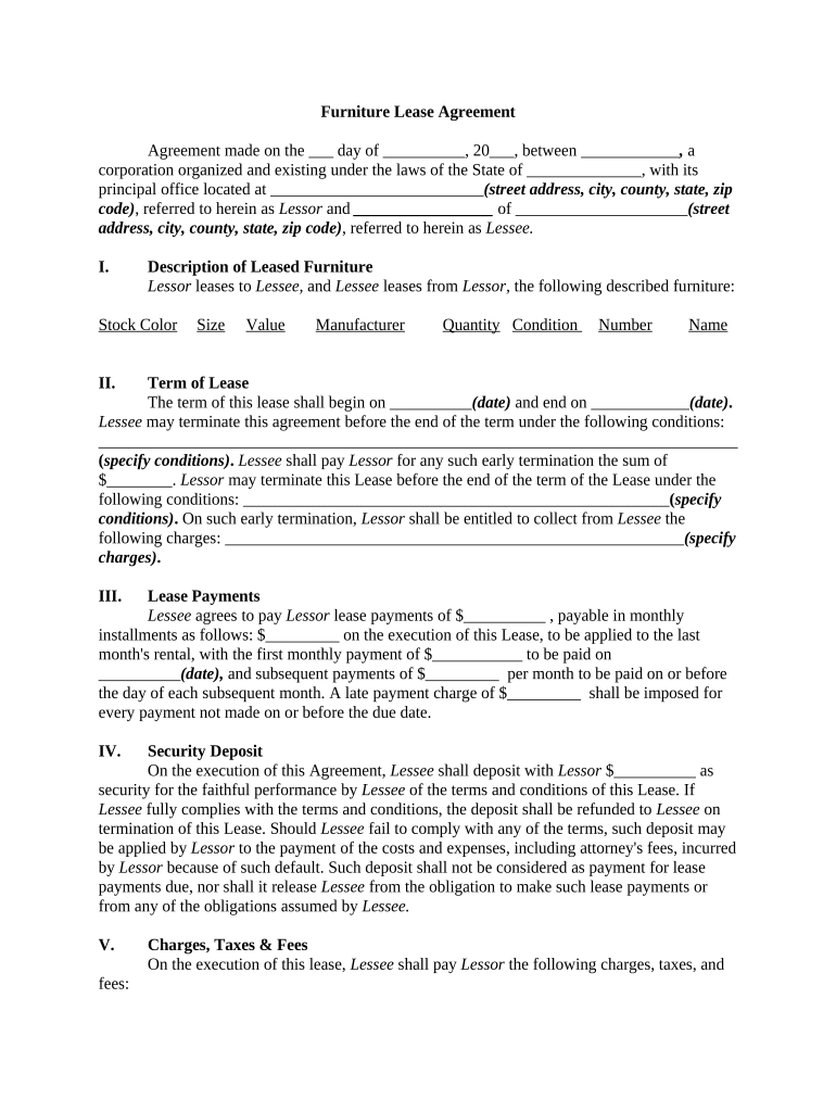 Furniture Lease Agreement Form Fill Out and Sign Printable PDF