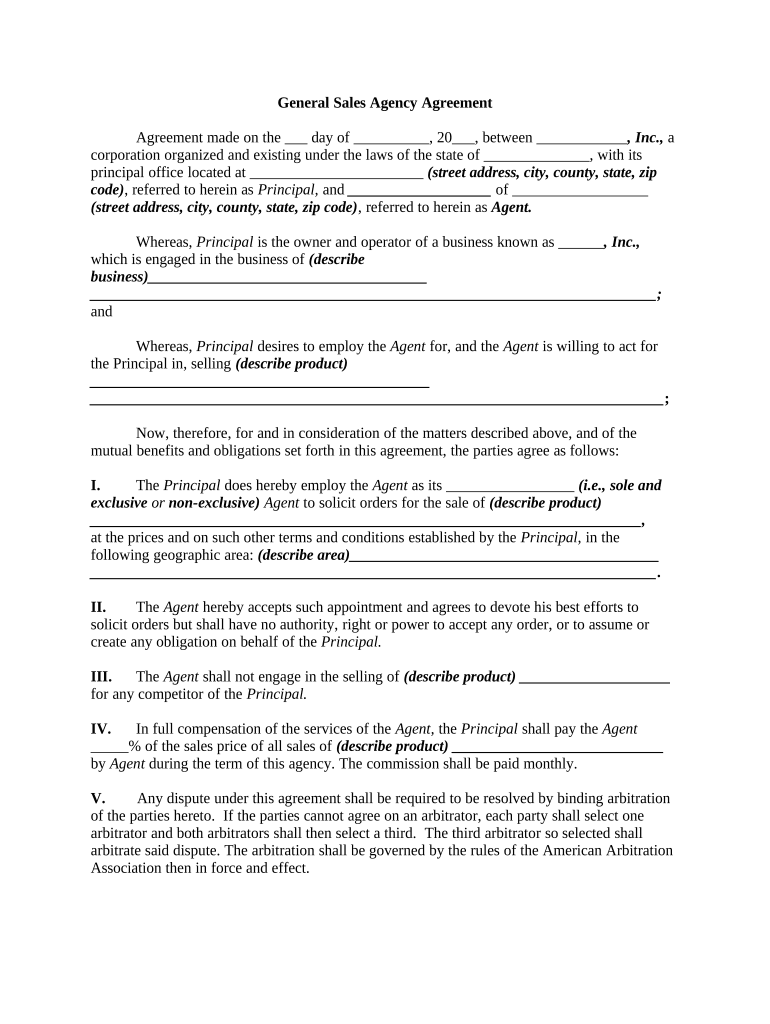 Sales Agency Agreement  Form